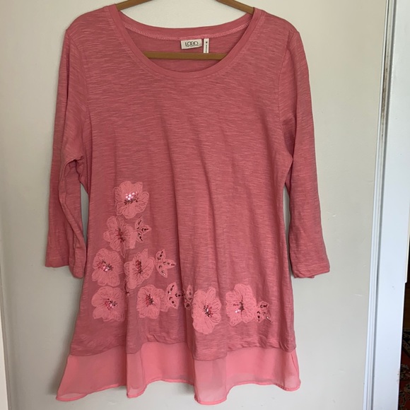 LOGO Lori Goldstein Coral 3/4 Sleeves Tunic